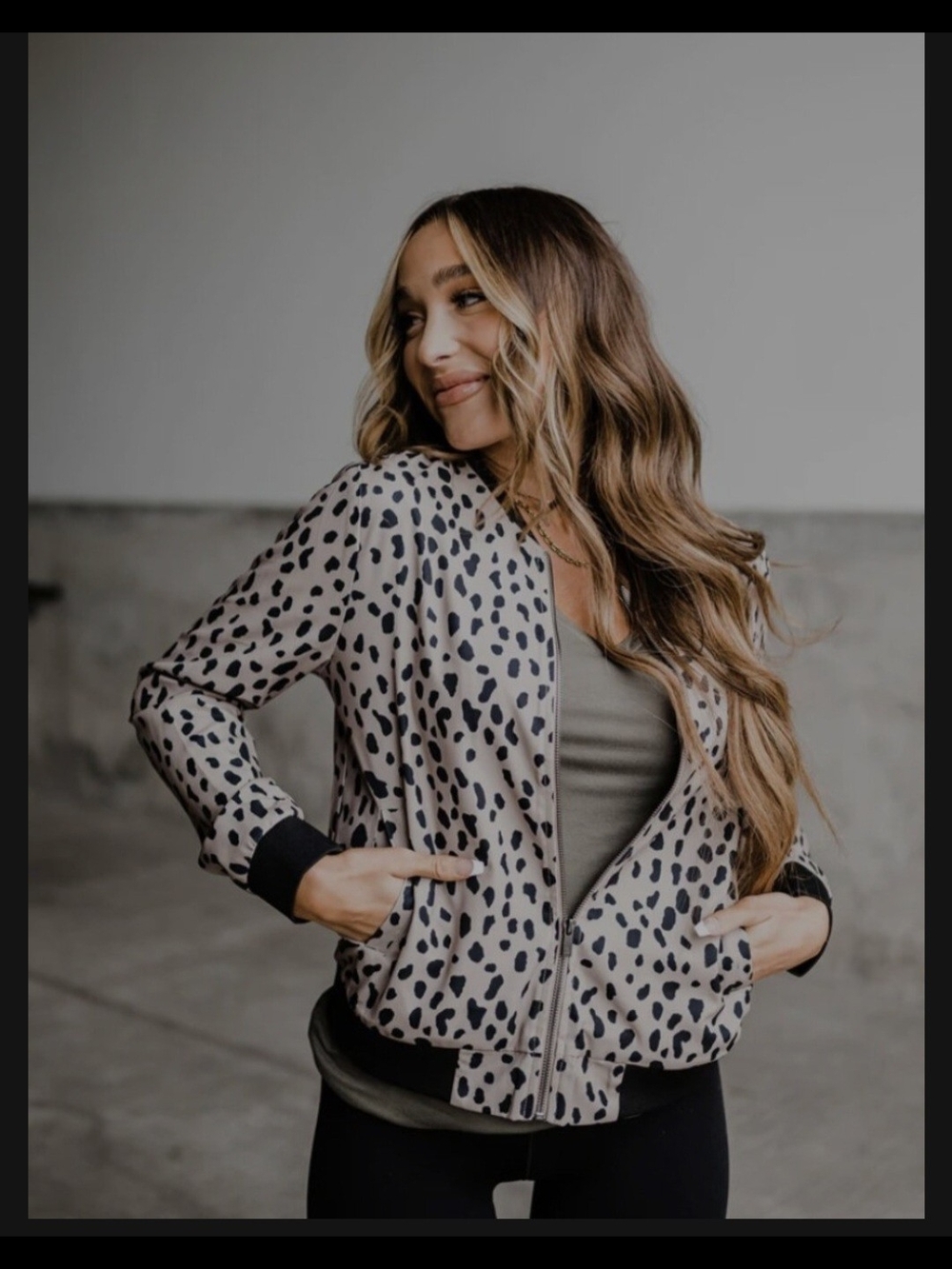 Leopard Print Bomber Jacket - Beige/Black